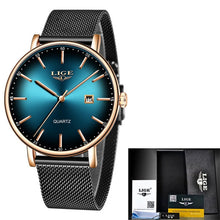 Load image into Gallery viewer, LIGE Women Watches Top Brand Luxury Ladies Mesh Belt Ultra-thin Watch Stainless Steel Waterproof Clock Quartz Watch Reloj Mujer