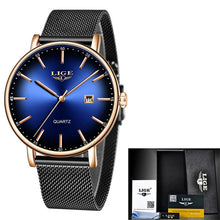 Load image into Gallery viewer, LIGE Women Watches Top Brand Luxury Ladies Mesh Belt Ultra-thin Watch Stainless Steel Waterproof Clock Quartz Watch Reloj Mujer