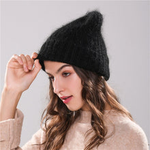 Load image into Gallery viewer, Xthree 70% Angola Rabbit fur knitted hat with real fur pom pom hat Skullie beanie winter hat for women  girl &#39;s hat female cap