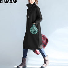 Load image into Gallery viewer, DIMANAF Plus Size Women Dress Winter Turtleneck Cotton Thick Lady Vestidos Female Clothes Loose Big Size Long Sleeve Dress Black