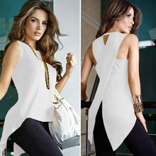 Load image into Gallery viewer, Sleeveless Women&#39;s Summer Blouse Casual Slim Slit Irregular Plus Size Shirt Tops Solid 3XL Chiffon O Neck Ladies Blouses Mujer