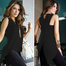 Load image into Gallery viewer, Sleeveless Women&#39;s Summer Blouse Casual Slim Slit Irregular Plus Size Shirt Tops Solid 3XL Chiffon O Neck Ladies Blouses Mujer