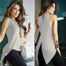 Load image into Gallery viewer, Sleeveless Women&#39;s Summer Blouse Casual Slim Slit Irregular Plus Size Shirt Tops Solid 3XL Chiffon O Neck Ladies Blouses Mujer