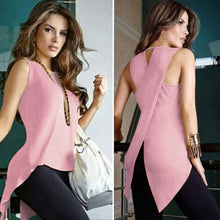 Load image into Gallery viewer, Sleeveless Women&#39;s Summer Blouse Casual Slim Slit Irregular Plus Size Shirt Tops Solid 3XL Chiffon O Neck Ladies Blouses Mujer