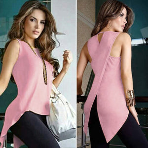 Sleeveless Women's Summer Blouse Casual Slim Slit Irregular Plus Size Shirt Tops Solid 3XL Chiffon O Neck Ladies Blouses Mujer