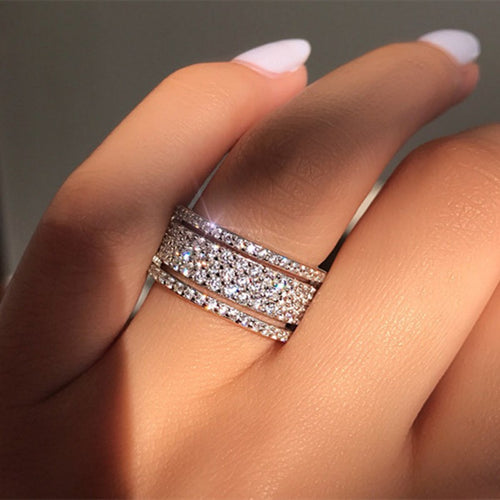 Multi-layer Cubic Zirconia Shining Rings Full Crystal Rhinestone Ring Exquisite Crystal Wedding Engagement Fashion Ring