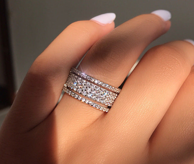 Multi-layer Cubic Zirconia Shining Rings Full Crystal Rhinestone Ring Exquisite Crystal Wedding Engagement Fashion Ring