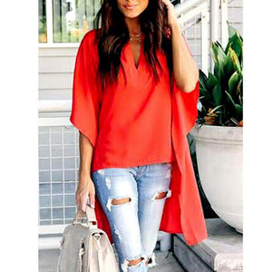 Elegant Irregular V-Neck Chiffon Shirt Hot 2019 Women Summer Blouses soft Tunic Casual Solid breathable Half Batwing Sleeve Tops