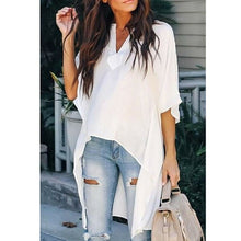 Load image into Gallery viewer, Elegant Irregular V-Neck Chiffon Shirt Hot 2019 Women Summer Blouses soft Tunic Casual Solid breathable Half Batwing Sleeve Tops