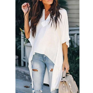 Elegant Irregular V-Neck Chiffon Shirt Hot 2019 Women Summer Blouses soft Tunic Casual Solid breathable Half Batwing Sleeve Tops