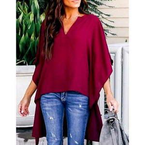 Elegant Irregular V-Neck Chiffon Shirt Hot 2019 Women Summer Blouses soft Tunic Casual Solid breathable Half Batwing Sleeve Tops