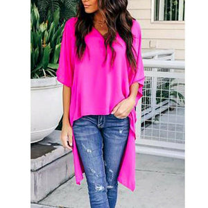Elegant Irregular V-Neck Chiffon Shirt Hot 2019 Women Summer Blouses soft Tunic Casual Solid breathable Half Batwing Sleeve Tops