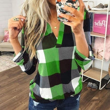 Load image into Gallery viewer, Womens Tops and Blouses Plus Size Autumn Women&#39;s Plaid Blouse Shirts Sexy V Neck female blouses  Lady Business Blouse Tops J26