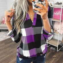 Load image into Gallery viewer, Womens Tops and Blouses Plus Size Autumn Women&#39;s Plaid Blouse Shirts Sexy V Neck female blouses  Lady Business Blouse Tops J26