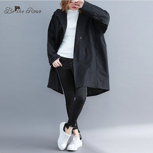 BelineRosa 4XL 5XL 6XL Big Sizes Women Coats Fashion Letter Print in Back Casual Oversized Trench Coats for Women HL000026