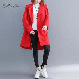 BelineRosa 4XL 5XL 6XL Big Sizes Women Coats Fashion Letter Print in Back Casual Oversized Trench Coats for Women HL000026