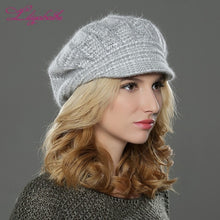 Load image into Gallery viewer, LILIYABAIHE NEW Style Women Winter  hat brim hat  knitted wool angora hat Geometric mink flower decoration cap Double warm hat