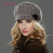Load image into Gallery viewer, LILIYABAIHE NEW Style Women Winter  hat brim hat  knitted wool angora hat Geometric mink flower decoration cap Double warm hat