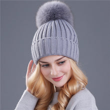 Load image into Gallery viewer, Xthree mink and fox fur ball cap pom poms winter hat for women girl &#39;s hat knitted  beanies cap brand new thick female cap