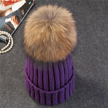Load image into Gallery viewer, Xthree mink and fox fur ball cap pom poms winter hat for women girl &#39;s hat knitted  beanies cap brand new thick female cap