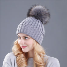 Load image into Gallery viewer, Xthree mink and fox fur ball cap pom poms winter hat for women girl &#39;s hat knitted  beanies cap brand new thick female cap