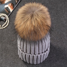 Load image into Gallery viewer, Xthree mink and fox fur ball cap pom poms winter hat for women girl &#39;s hat knitted  beanies cap brand new thick female cap