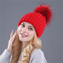 Load image into Gallery viewer, Xthree mink and fox fur ball cap pom poms winter hat for women girl &#39;s hat knitted  beanies cap brand new thick female cap