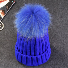 Load image into Gallery viewer, Xthree mink and fox fur ball cap pom poms winter hat for women girl &#39;s hat knitted  beanies cap brand new thick female cap