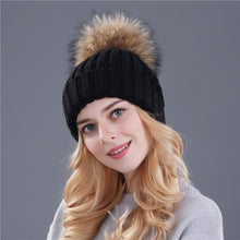 Load image into Gallery viewer, Xthree mink and fox fur ball cap pom poms winter hat for women girl &#39;s hat knitted  beanies cap brand new thick female cap