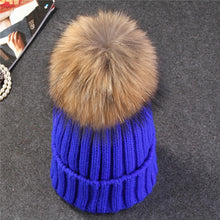 Load image into Gallery viewer, Xthree mink and fox fur ball cap pom poms winter hat for women girl &#39;s hat knitted  beanies cap brand new thick female cap
