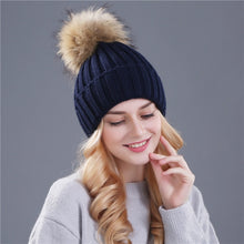 Load image into Gallery viewer, Xthree mink and fox fur ball cap pom poms winter hat for women girl &#39;s hat knitted  beanies cap brand new thick female cap
