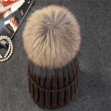 Load image into Gallery viewer, Xthree mink and fox fur ball cap pom poms winter hat for women girl &#39;s hat knitted  beanies cap brand new thick female cap