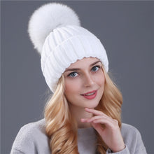Load image into Gallery viewer, Xthree mink and fox fur ball cap pom poms winter hat for women girl &#39;s hat knitted  beanies cap brand new thick female cap