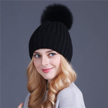Load image into Gallery viewer, Xthree mink and fox fur ball cap pom poms winter hat for women girl &#39;s hat knitted  beanies cap brand new thick female cap