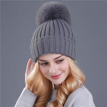Load image into Gallery viewer, Xthree mink and fox fur ball cap pom poms winter hat for women girl &#39;s hat knitted  beanies cap brand new thick female cap
