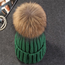 Load image into Gallery viewer, Xthree mink and fox fur ball cap pom poms winter hat for women girl &#39;s hat knitted  beanies cap brand new thick female cap