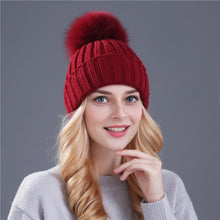 Load image into Gallery viewer, Xthree mink and fox fur ball cap pom poms winter hat for women girl &#39;s hat knitted  beanies cap brand new thick female cap