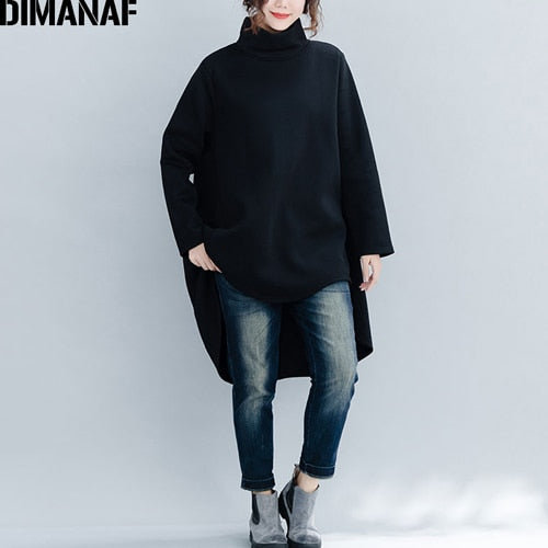 DIMANAF Plus Size Women Pullover Winter Warm Hoodies Sweatshirts Cotton Knitted Thicken Top Female Turtleneck Loose Clothes 2019