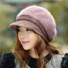 Load image into Gallery viewer, BINGYUANHAOXUAN New Fashion Adjustable Winter Women Rabbit Fur Beret Hat Solid Flat Cap Warm Earmuffs Knitted Wool Beanie Hat
