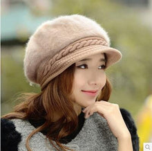 Load image into Gallery viewer, BINGYUANHAOXUAN New Fashion Adjustable Winter Women Rabbit Fur Beret Hat Solid Flat Cap Warm Earmuffs Knitted Wool Beanie Hat