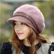 Load image into Gallery viewer, BINGYUANHAOXUAN New Fashion Adjustable Winter Women Rabbit Fur Beret Hat Solid Flat Cap Warm Earmuffs Knitted Wool Beanie Hat