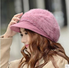 Load image into Gallery viewer, BINGYUANHAOXUAN New Fashion Adjustable Winter Women Rabbit Fur Beret Hat Solid Flat Cap Warm Earmuffs Knitted Wool Beanie Hat