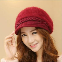 Load image into Gallery viewer, BINGYUANHAOXUAN New Fashion Adjustable Winter Women Rabbit Fur Beret Hat Solid Flat Cap Warm Earmuffs Knitted Wool Beanie Hat