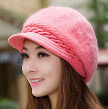 Load image into Gallery viewer, BINGYUANHAOXUAN New Fashion Adjustable Winter Women Rabbit Fur Beret Hat Solid Flat Cap Warm Earmuffs Knitted Wool Beanie Hat