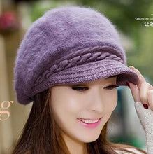 Load image into Gallery viewer, BINGYUANHAOXUAN New Fashion Adjustable Winter Women Rabbit Fur Beret Hat Solid Flat Cap Warm Earmuffs Knitted Wool Beanie Hat