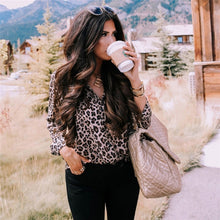 Load image into Gallery viewer, Fashion Women Long Sleeve Leopard Blouse V neck Shirt Ladies OL Party Top Dames Streetwear blusas femininas elegante Plus Size