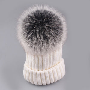 Xthree mink and fox fur ball cap pom poms winter hat for women girl 's hat knitted  beanies cap brand new thick female cap